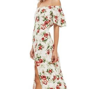 Topshop Rose Floral Off Shoulder Midi Dress